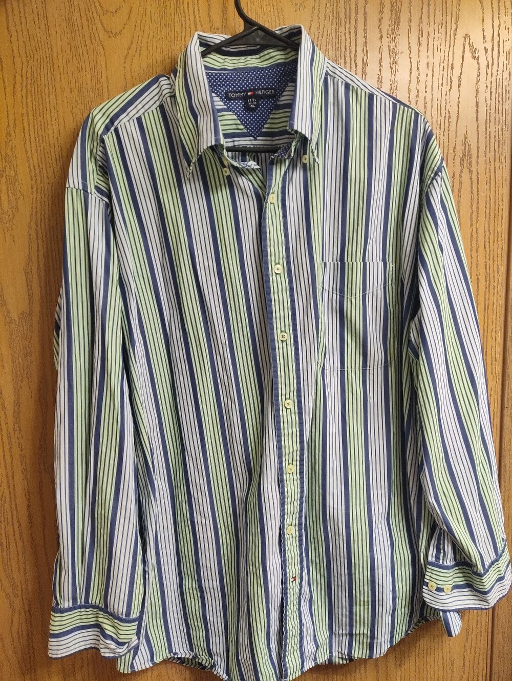 Tommy Hilfiger Blue & Green Striped Casual Button-Down Shirt